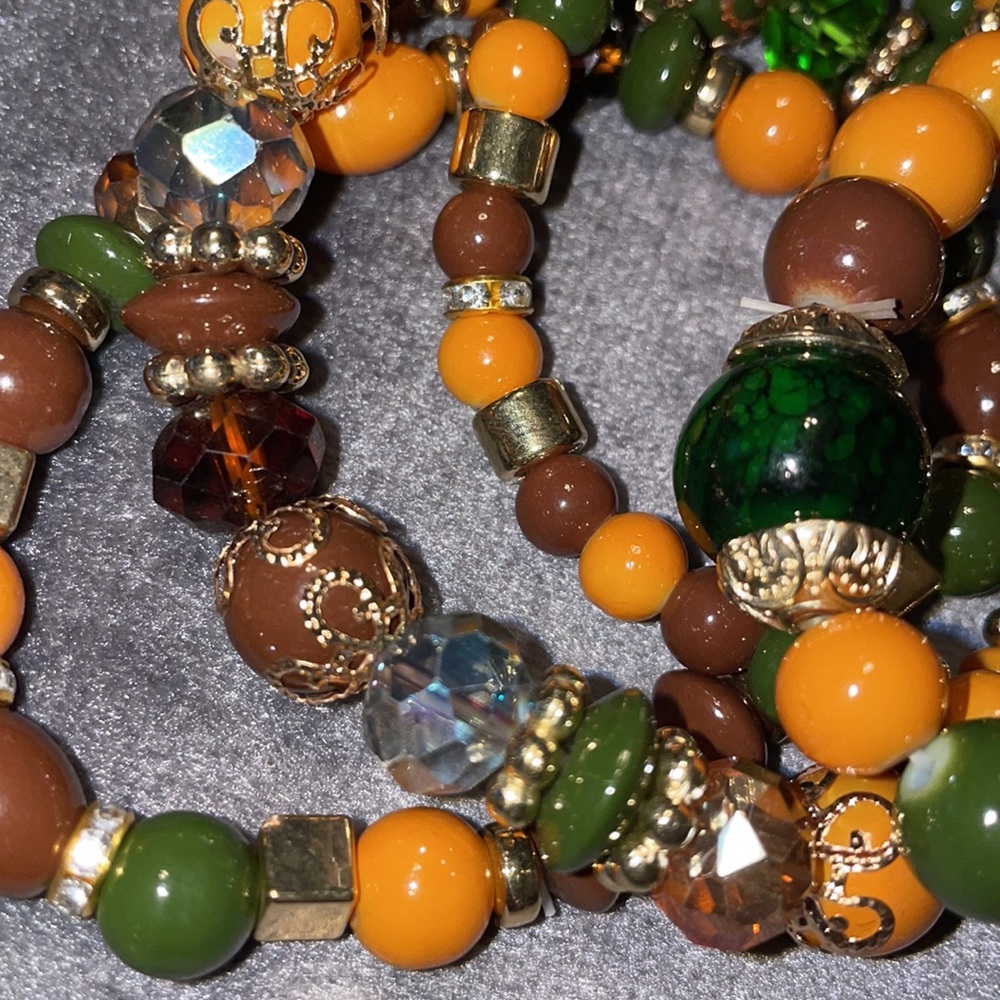 4 pc Glass Bead Stretch Bracelet Boho Chic Hippie Retro Vibe!